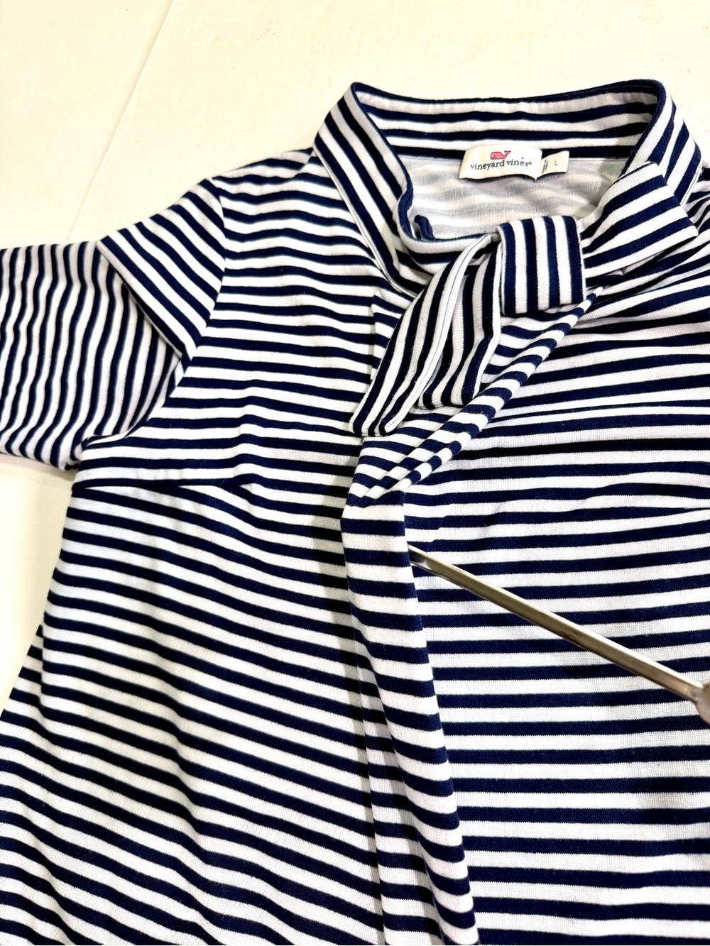 Vineyard Vines Navy White Striped Cotton Mini Tunic Dress Size Large Knit - Picture 7 of 12
